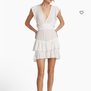 Elegant Poupette St. Barths crinkled V-neck, smocked back and ruffled skirt Mini